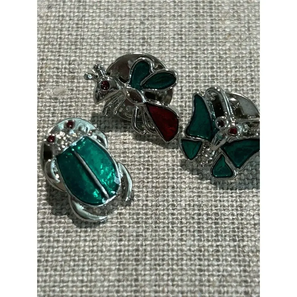 3 Vintage Lapel Pin Bug Enamel Rhinestones Jewelry Insect Bug Brooch‎ NOS Lot #2
